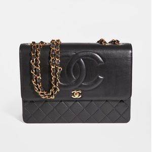 Chanel Black Lambskin CC Flap Maxi Bag AUTH